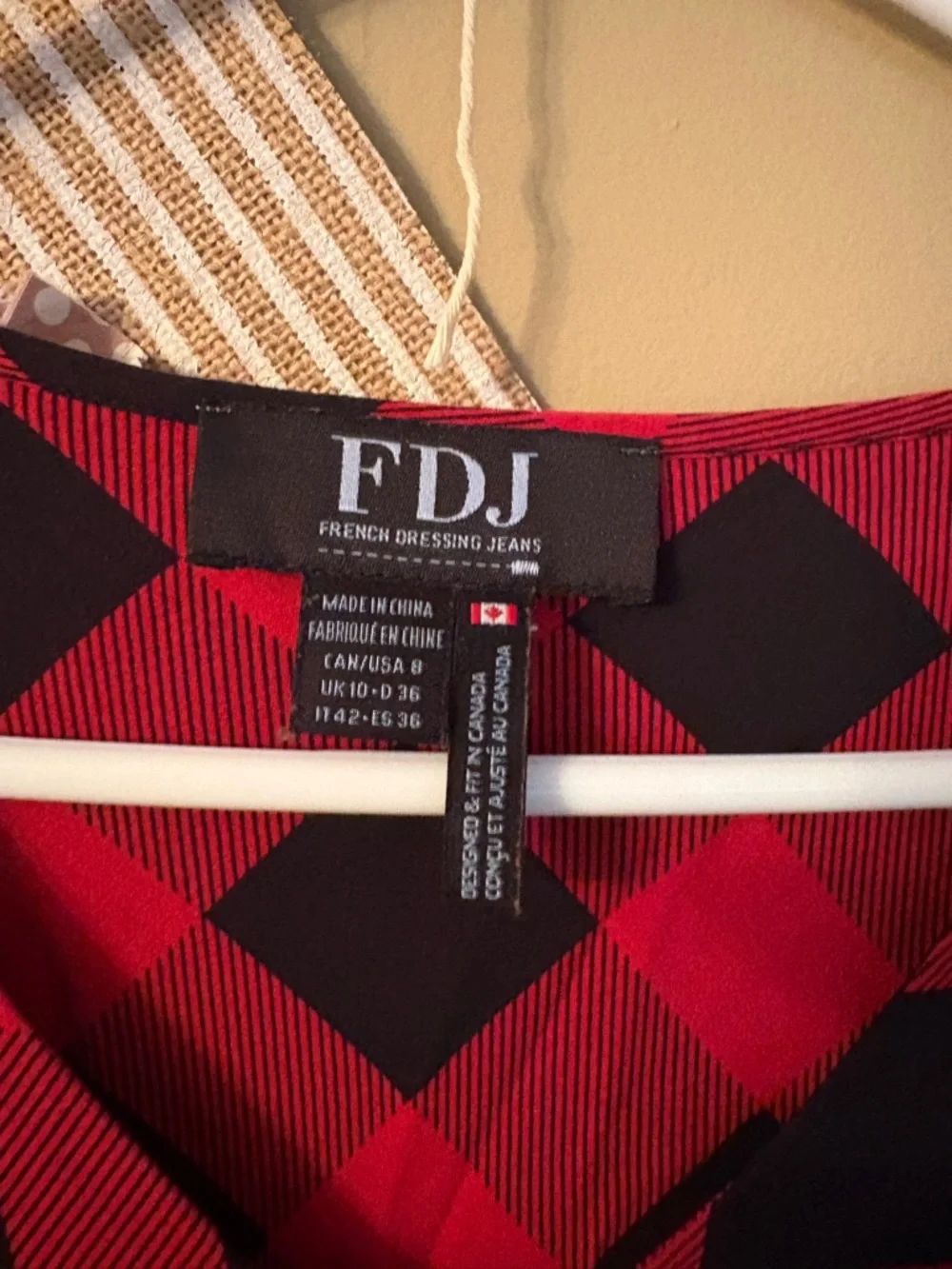 FDJ Red and Black Buffalo Plaid V-Neck Blouse - Picture 4 of 8